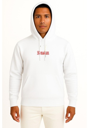 Kapüşonlu Zenshu Japon Anime Göğüs Baskılı Unisex Sweatshirt Beyaz