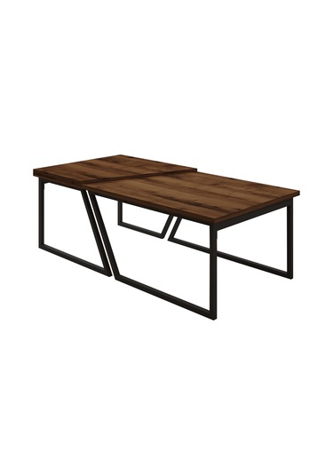 Verona İkili Orta Sehpa Modern Tasarım Metal Ayaklı Sehpa Seti Antik Ceviz