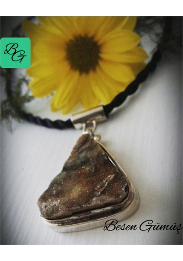 Üçgen Formlu Doğal Kalsedon Taşlı Kolye Rose - Gold -  Gümüş