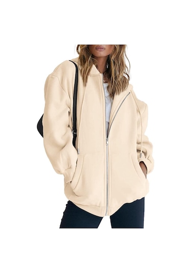 Siyah Kadın Sevimli Kapüşonlular Genç Kız Sonbahar Ceket Büyük Boy Tişörtü Cepli Günlük İpli Fermuarlı Kapüşonlu Üst Siyah