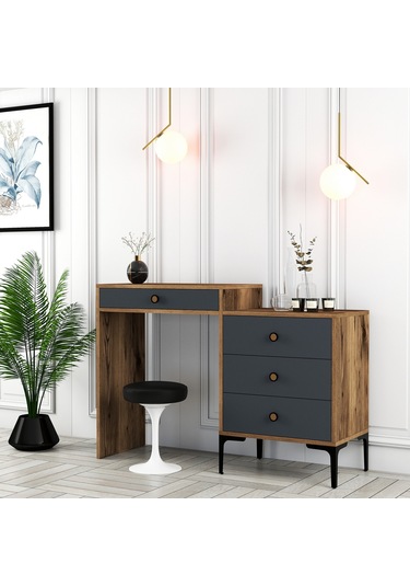 Lizbon Makyaj Masası - Ceviz / Antrasit