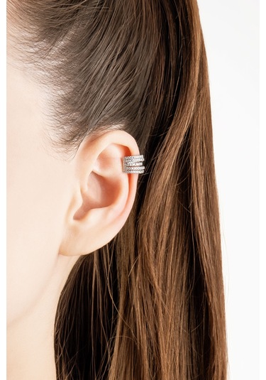 Minimal Yıldız Beyaz Taşlı 18 Ayar Beyaz Altın Kaplama Gümüştek Kıkırdak Küpe Beyaz