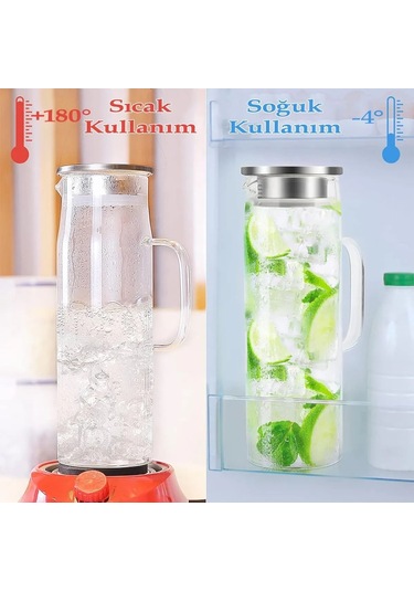 Kapris Metal Kapaklı Cam Sürahi 1300 Ml Sa6863