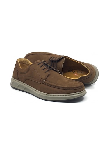 Luis Figo %100 Hakiki Nubuk Deri Ortopedik Erkek Rahat Günlük Loafer Büyük Ayakkabı 40-48 Taba Nubuk Bağcıklı Taba