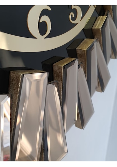 Ayna Denizi Güneş Twins Bronze Black Model Altın Siyah Renk 70 cm Dekoratif Aynalı Duvar Saati Altın - Siyah