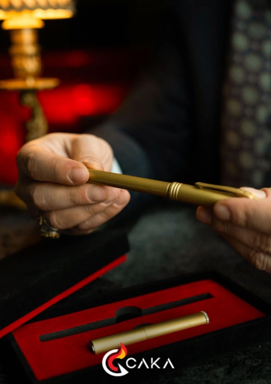 Caka Lighter Ateş & Mürekkep Serisi Gold Kalem & Çakmak Seti Gold