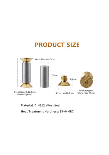 Xurunkeji 10 Paket Bıçak Sapı Vidaları Perçinler Cıvatalar Bağlantı Elemanları, Altın Altıgen Düz Başlı Vidalar, Bıçak Üretici Vidaları 5x3x2cm