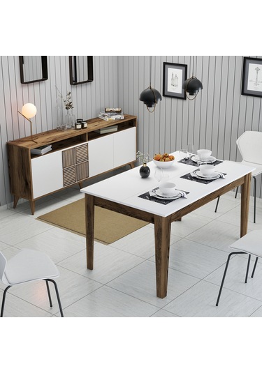 Milan Yemek Odası Takımı - Ceviz / Beyaz