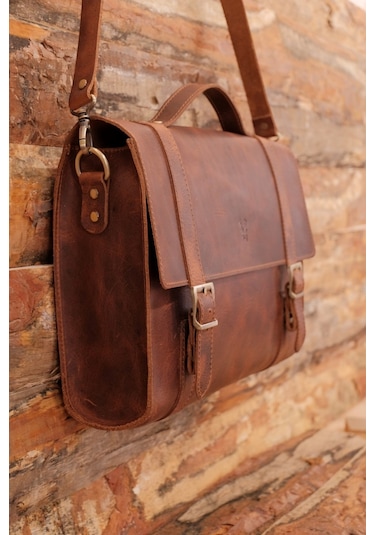 Toronto - Hakiki Deri Postacı Ve Evrak Çantası Kahverengi