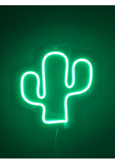 Dgrk Kaktüs Led Neon Dekoratif Işık Mdf Yeşil