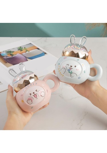 Suntek Sevimli Tavşan Kahve Kupaları Kapaklı Ve Ev Partisi