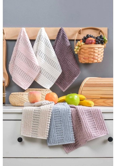 6 Lı Soft Touch Mutfak Pamuklu Havlu Seti 30x50 Cm Çok Renkli