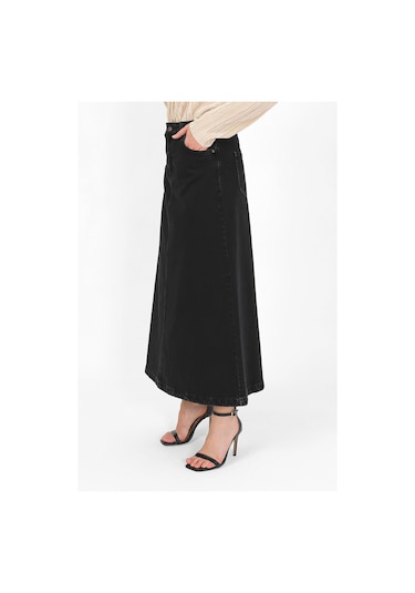 Yüksek Bel A Kesim Denim Etek Siyah