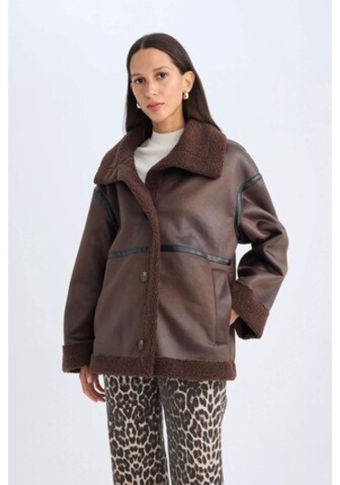 DeFacto Relax Fit Polo Yaka Mont Düğmeli Cepli Mevsimlik Pelüş Astarlı D3994AX24WNBN495