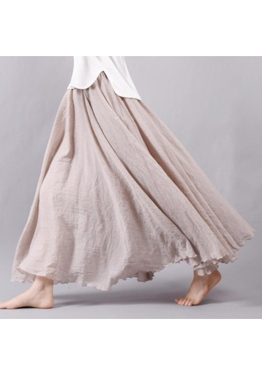 Kadın Zarif Yüksek Bel Keten Maxi Etek Yaz Bayanlar Rahat Elastik Bel 2 Katmanlar Etekler Saia Feminina Mavi