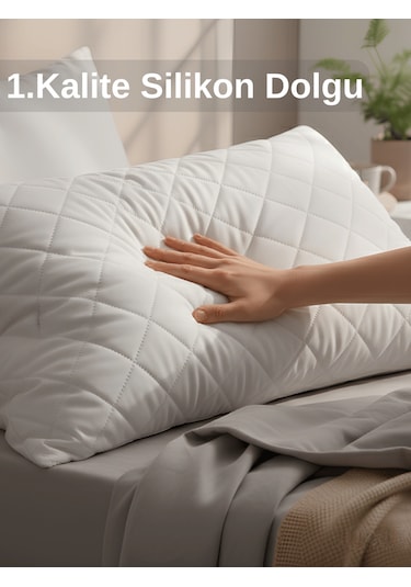 Beylini 2'li 800 Gr Mikrofiber Kapitone Yastık Yumuşak Rahat Antialerjik Makinede Yıkanabilir Pürüzsüz 50x70cm Beyaz