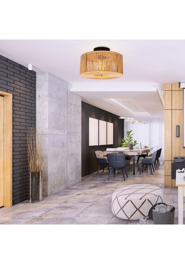 Neoglint E26 Rattan Dokuma Işık Fikstür Yarı Gömme Siyah & Keten Sarısı Diğer