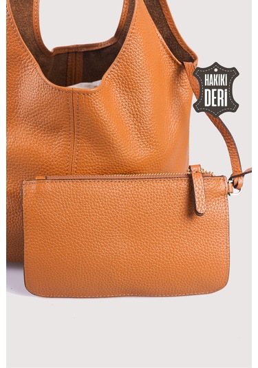Hakiki Deri Kadın El Çantası Taba Smr9200 Taba
