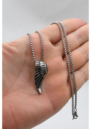Kanat Motifli Kolye Paslanmaz Çelik Zincir 902293 Gümüş
