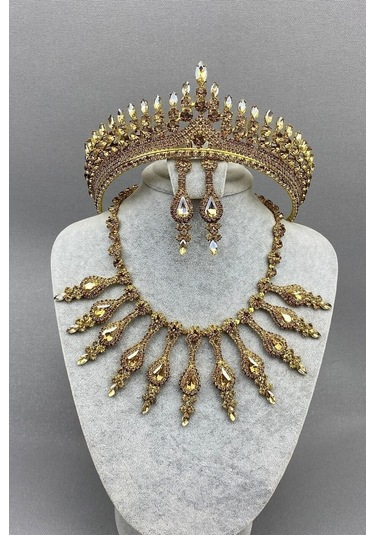 FdayAksesuar Gelin Saç Aksesuarı Anteras Gelin Kına Tacı Ve Kolye Seti FRDY31658
