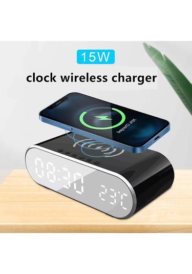 Reedark Siyah Ev Kullanıma Uygun 15w Kablosuz Şarjlı Termometre Ve Uyandırıcı Saat - Evinizi Kolaylaştırır