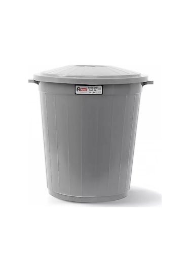 Planet Kapaklı Battal Boy Gri Çöp Kovası 50 L Gri