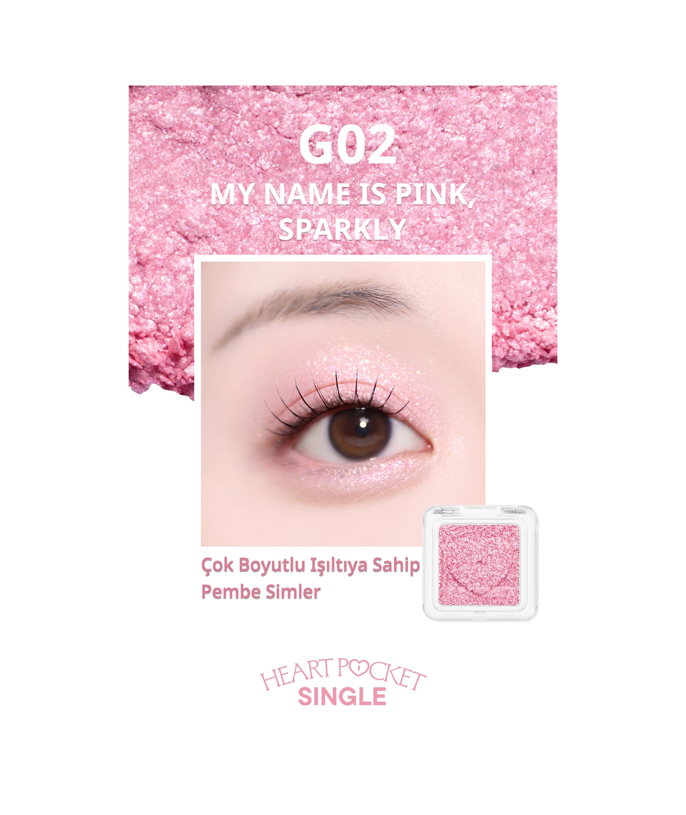 Peripera Heart Pocket Single G02 My Name İs Pink Sparkly G02