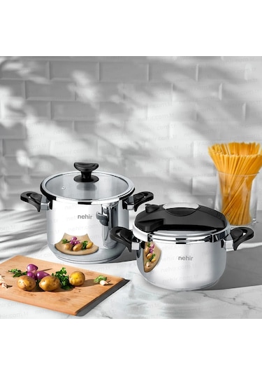 Nehir Silver Matik Paslanmaz Çelik 4 Parça Düdüklü Tencere Seti Gümüş