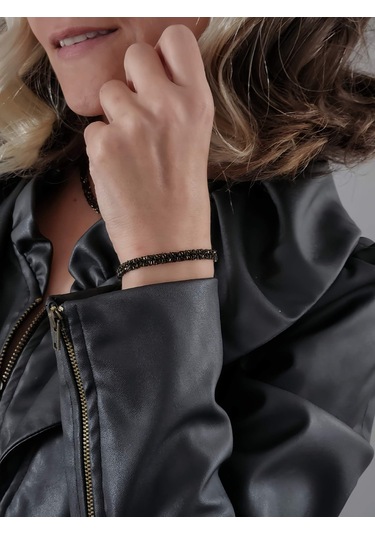 Zincir Dokuma Kordon El Yapımı Otantik Siyah Gold Renkli Bileklik 0,5mm Altın - Siyah