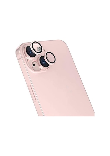Apple Uyumlu iPhone 15 / 15 Plus Mercek Lens Kamera Koruyucu Pembe