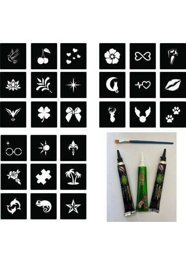 Enhavalı Enhavalı Geçici Dövme Tattoo Şablonu 27'li + Kına 3'lü + Fırça