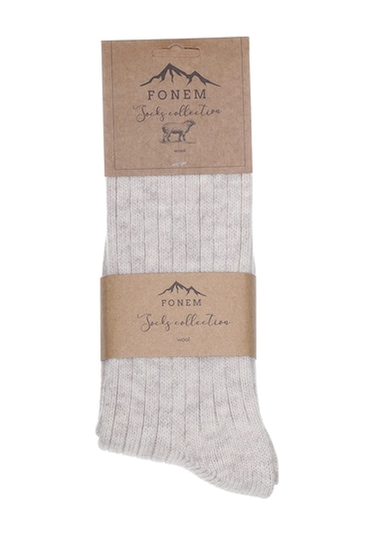 Fonem Kadın Likralı Derby Yünlü Çorap Fo 8004 Açık Bej