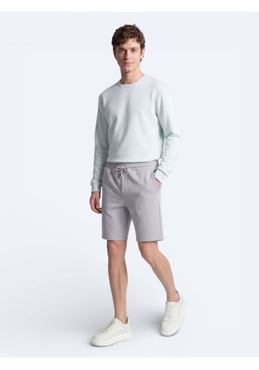 Kip Gri Düz Örme Jogging Fit Spor Bermuda
