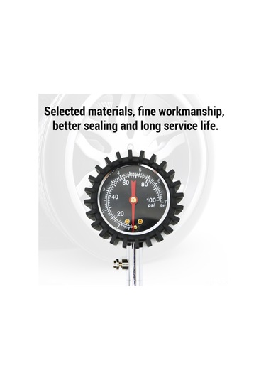 Wezone Oto Lastik Basınç Ölçer 0-100 Psı - 165mm Hava Borulu Metal Baskül, Psı/bar Ölçüm Aralığı