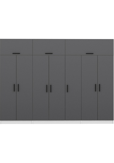 Minar Kale 7 Kapaklı 2 Çekmeceli Dolap Ve Yüklük Beyaz Antrasit 255cm Çok Renkli