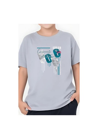 Hope Baskılı Erkek Çocuk Yuvarlak Yaka Kısa Kollu T-shirt Gri