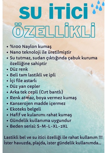 Siyah Su İtici Özellikli Naylon Kumaş Düz Renk Basic Erkek Plaj Deniz Şort Mayo - 540-siyah 001