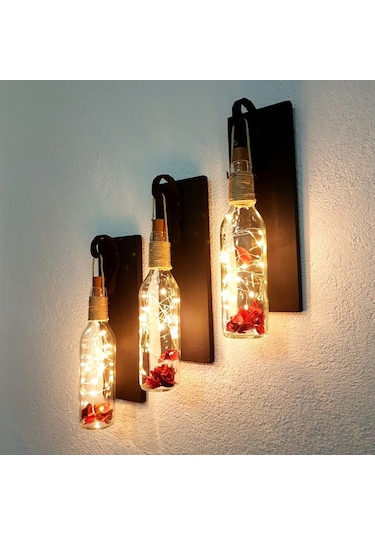 Led Işıklı, Mat Siyah Renkli Duvar Aplik, 3 Lü Set