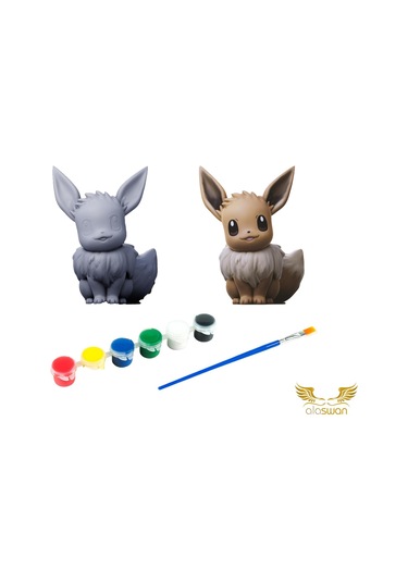 Eevee Pokemon Kendi Biblonu Kendin Boya Seti - 3 Boyutlu Sevimli Biblolar + 5 Akrilik Boya Ve Fırça Seti 1 Adet