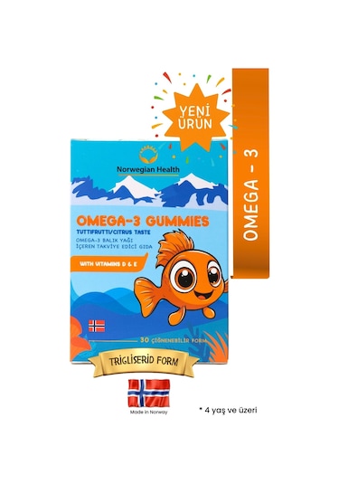 Omega 3 Gummies Çocuklar Için Tutti Frutti Aromalı Norveç Somonlu Balık Yağı﻿﻿ 30 Çiğnenebilir Form
