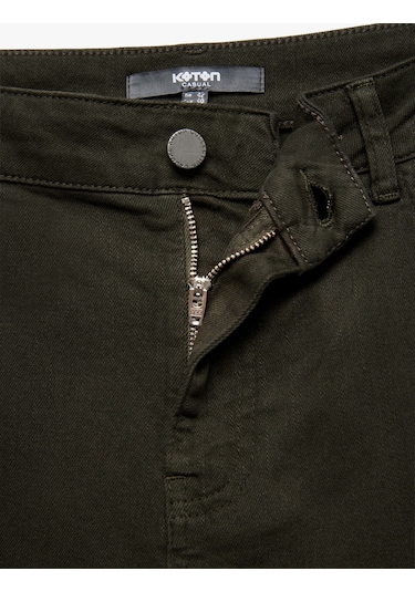 Koton Normal Bel Düğmeli Pamuklu Cep Detaylı Gabardin Pantolon Haki 6wam40063hw Haki