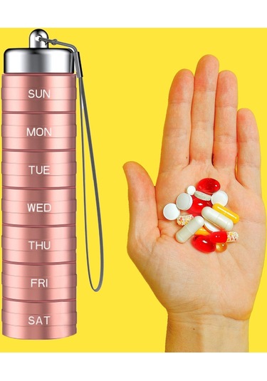 Suntek Magideal Günlük Hap Kutusu Mühürlü 7 Bölmeli Kamp Gül-altın