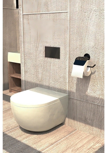 Yapışkanlı Tuvalet Kağıtlığı Wc Kağıtlık Tuvalet Kağıdı Askısı Geniş Kapak Siyah S-109