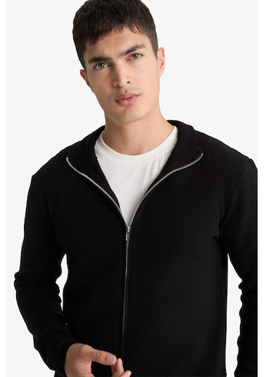 Defacto Standart Fit Dik Yaka Fermuarlı Triko Hırka C8158ax25aubk27 Siyah