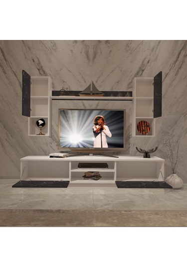 Decoraktiv Eko 5dab Mdf Dvd Tv Ünitesi Tv Sehpası Beyaz - Siyah Mermer
