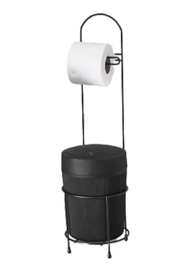 Kovalı Tuvalet Kağıtlığı, Çöp Kovalı Tuvalet Kağıdı Askısı, Banyo Çöp Kovası, Tuvalet Kağıdı Asma Aparatı Siyah