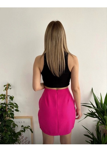 Üç Taşlı Mini Etek Fuşya