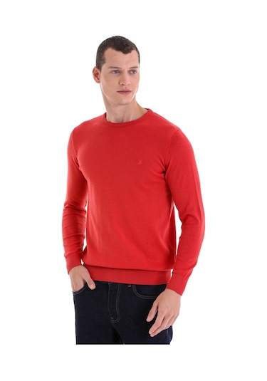 Hatemoğlu Erkek Regular Fit Düz Bisiklet Yaka Pamuklu Triko Kazak Kiremit