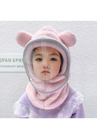 Ikkb Çocuk Rüzgar Geçirmez Maske Yaka Peluş Kulaklıklı Pembe