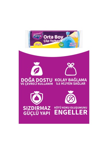 Güçlü Çöp Torbası Orta Boy 15'li 55 X 60 Cm İkili Set